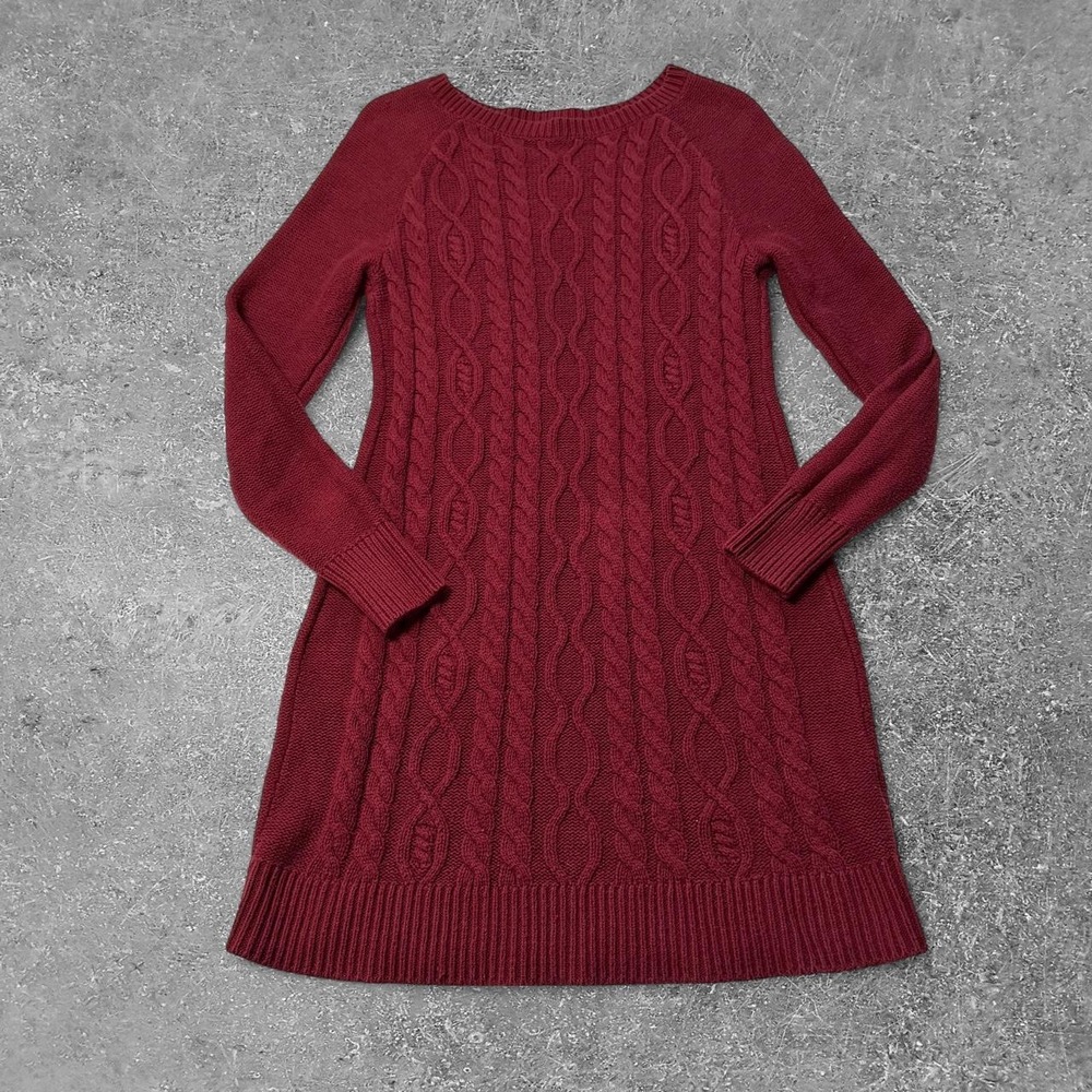 Old Navy Burgundy Cable Knit Sweater Dress Women Medium Red Long Sleeve Cozy